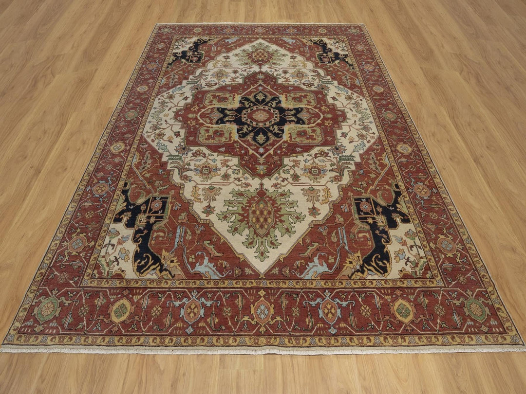 7'10" x 9'10" New Hand Knotted Ivory Wool Rectangle Oriental Rug - MOA10292802
