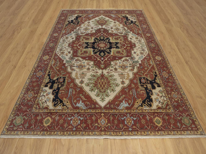 7'10" x 9'10" New Hand Knotted Ivory Wool Rectangle Oriental Rug - MOA10292802
