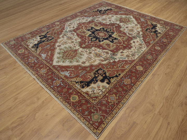 7'10" x 9'10" New Hand Knotted Ivory Wool Rectangle Oriental Rug - MOA10292802