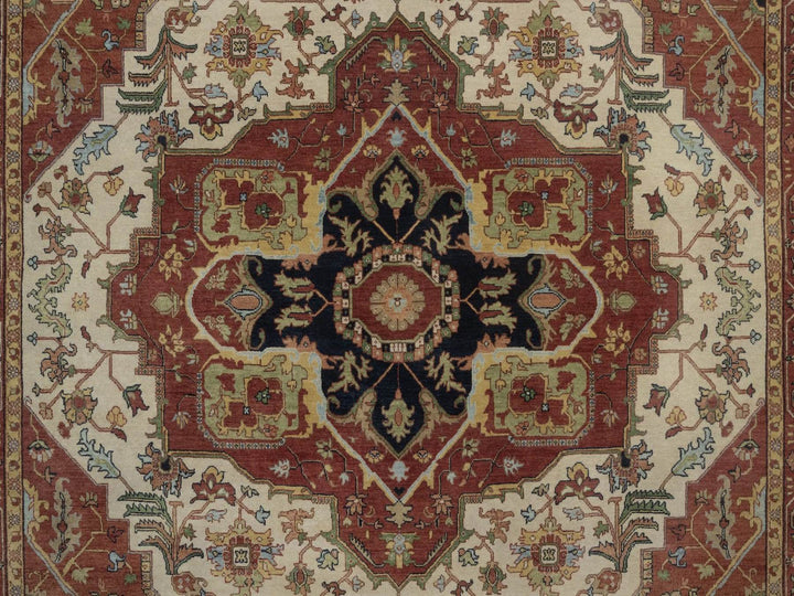 7'10" x 9'10" New Hand Knotted Ivory Wool Rectangle Oriental Rug - MOA10292802