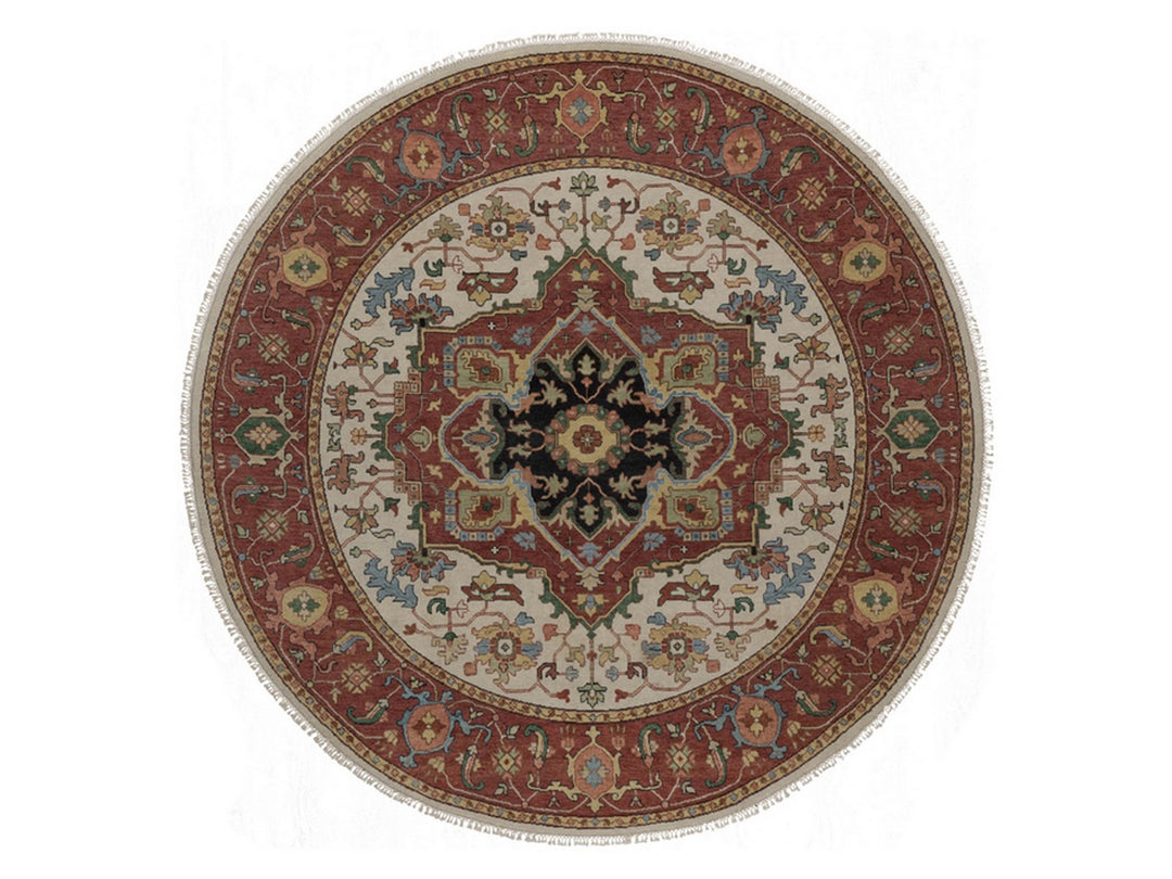 6'10" x 6'10" New Hand Knotted Ivory Wool Round Oriental Rug - MOA10292803