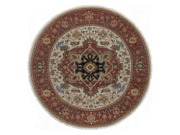6'10" x 6'10" New Hand Knotted Ivory Wool Round Oriental Rug - MOA10292803