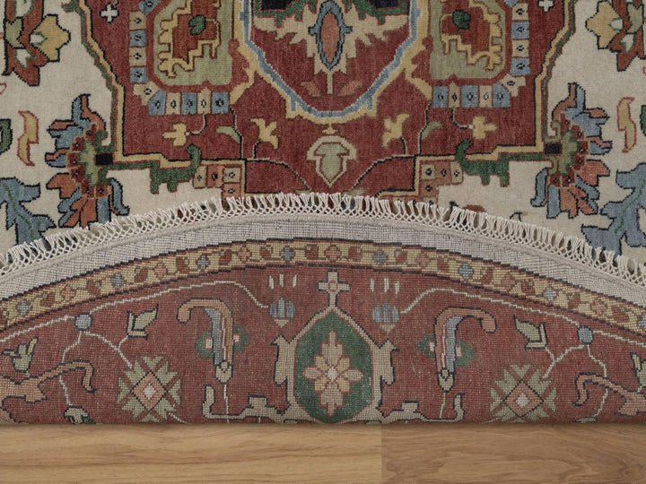6'10" x 6'10" New Hand Knotted Ivory Wool Round Oriental Rug - MOA10292803