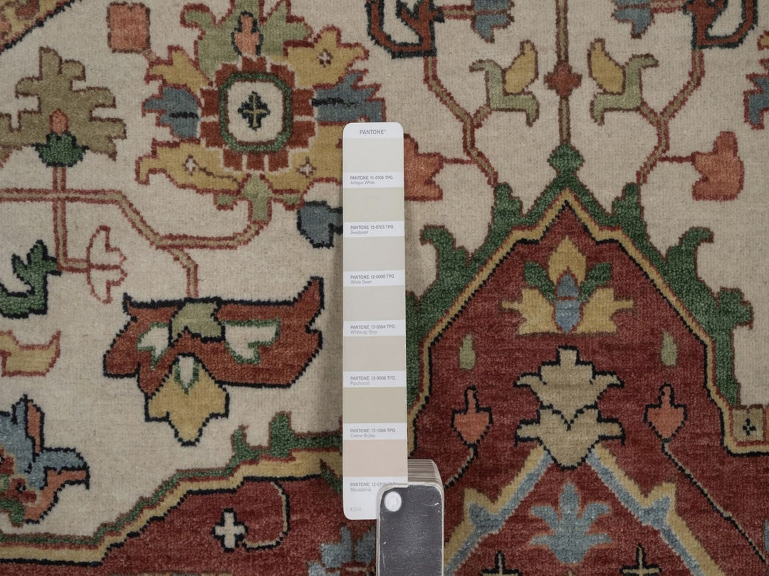6'10" x 6'10" New Hand Knotted Ivory Wool Round Oriental Rug - MOA10292803