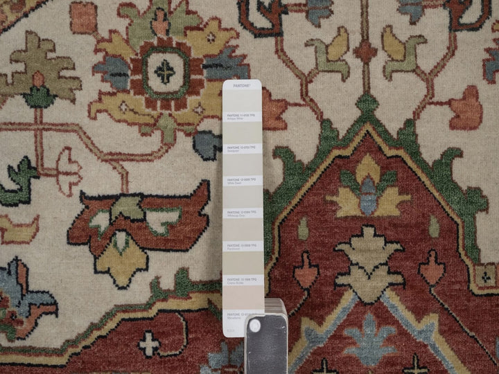 6'10" x 6'10" New Hand Knotted Ivory Wool Round Oriental Rug - MOA10292803