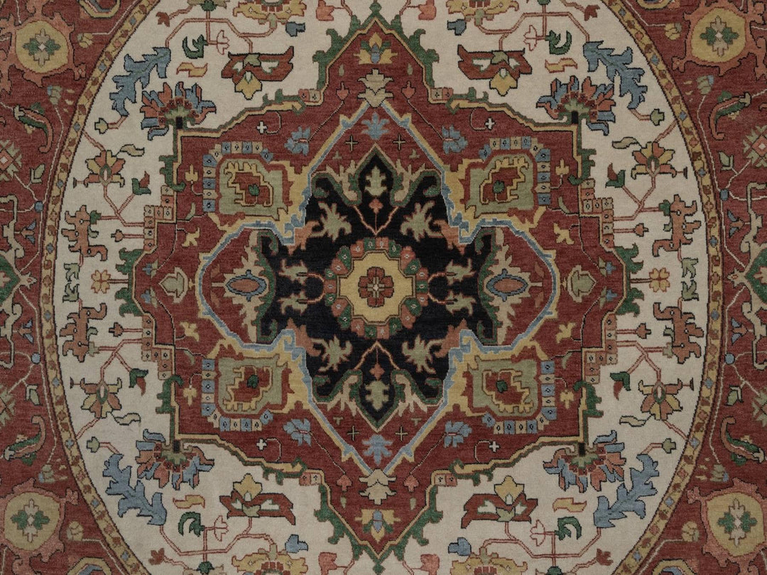 6'10" x 6'10" New Hand Knotted Ivory Wool Round Oriental Rug - MOA10292803