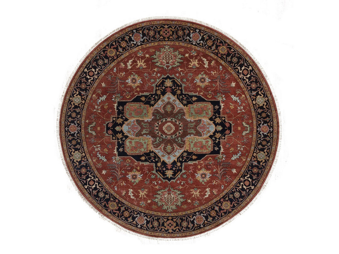 7'10" x 7'10" New Hand Knotted Red Wool Round Oriental Rug - MOA10292804