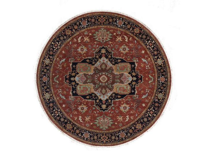 7'10" x 7'10" New Hand Knotted Red Wool Round Oriental Rug - MOA10292804