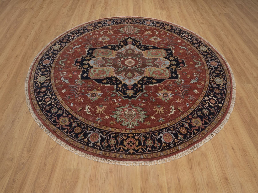 7'10" x 7'10" New Hand Knotted Red Wool Round Oriental Rug - MOA10292804