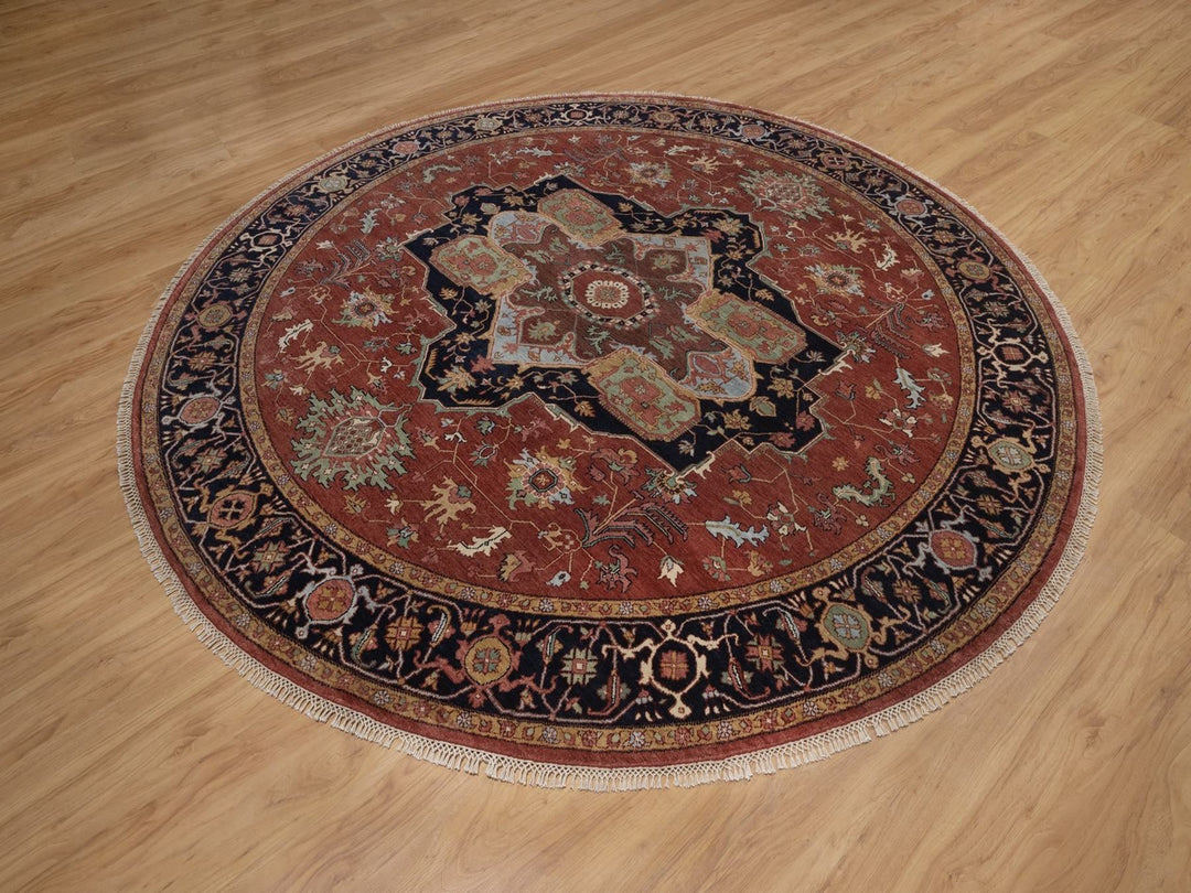 7'10" x 7'10" New Hand Knotted Red Wool Round Oriental Rug - MOA10292804