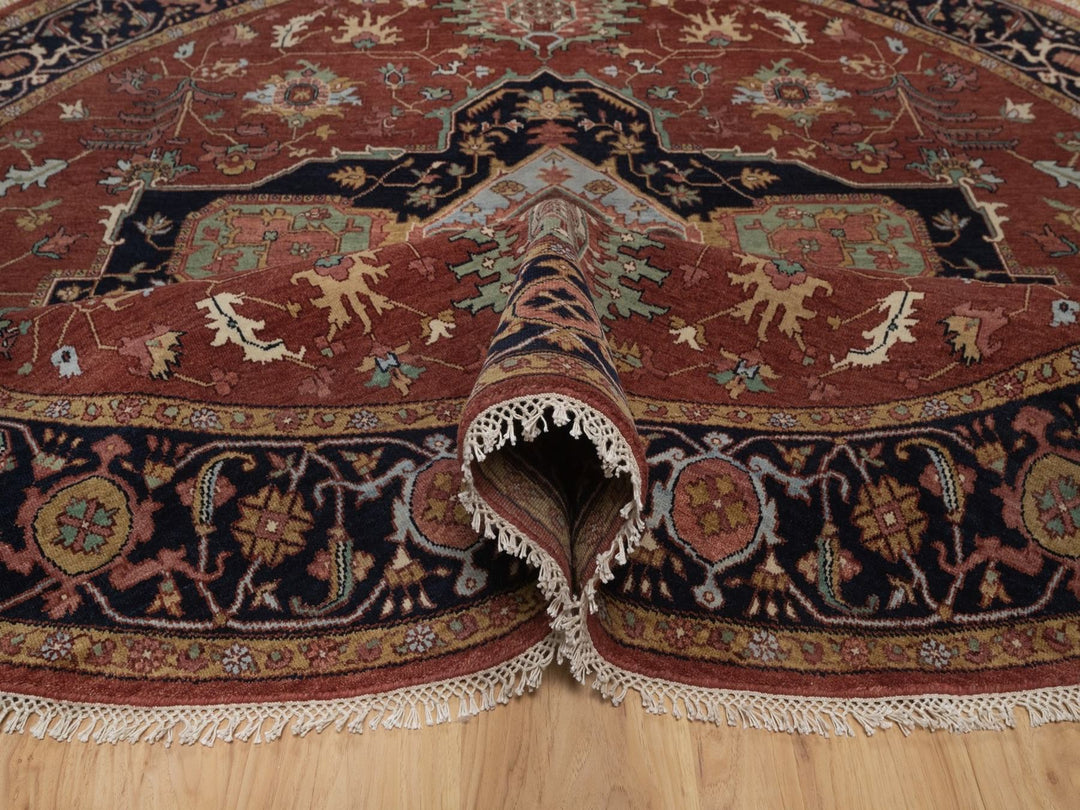 7'10" x 7'10" New Hand Knotted Red Wool Round Oriental Rug - MOA10292804