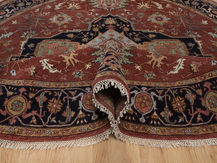 7'10" x 7'10" New Hand Knotted Red Wool Round Oriental Rug - MOA10292804