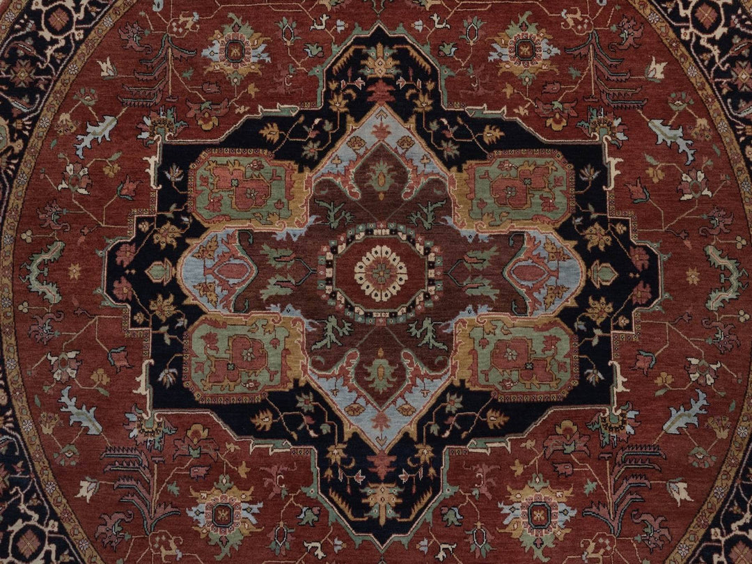 7'10" x 7'10" New Hand Knotted Red Wool Round Oriental Rug - MOA10292804