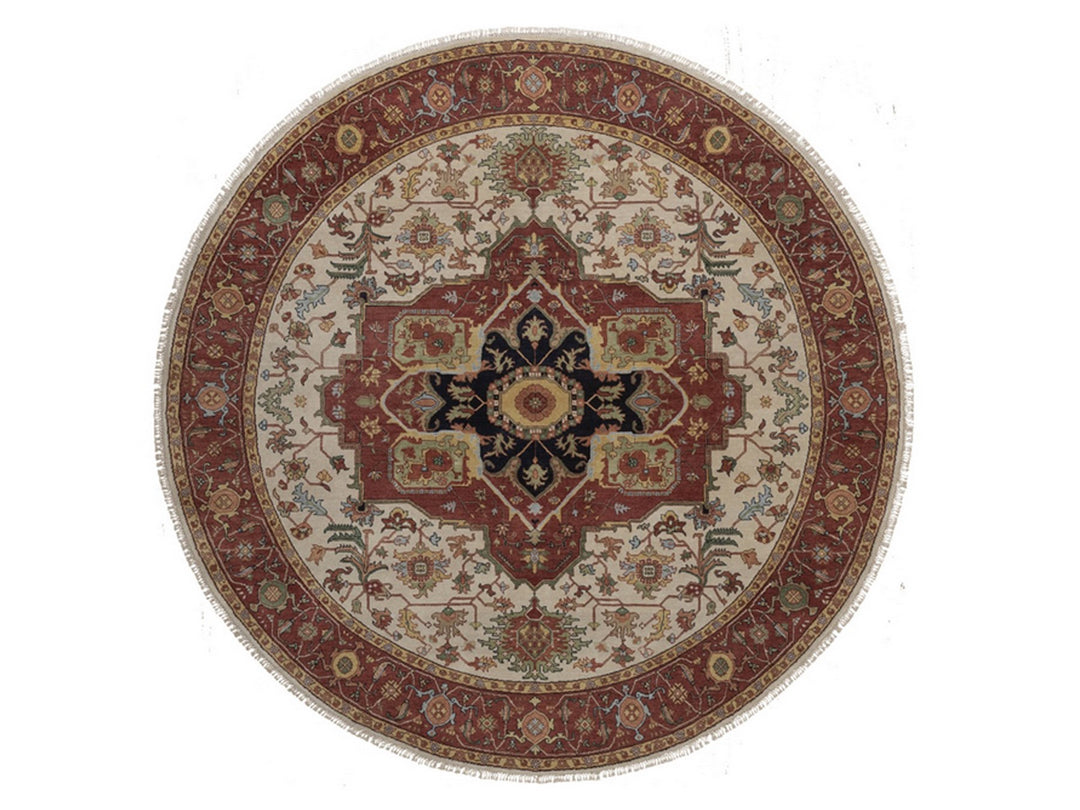 7'11" x 7'11" New Hand Knotted Ivory Wool Round Oriental Rug - MOA10292805