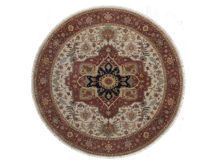 7'11" x 7'11" New Hand Knotted Ivory Wool Round Oriental Rug - MOA10292805