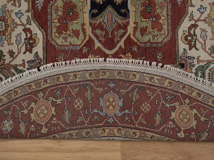 7'11" x 7'11" New Hand Knotted Ivory Wool Round Oriental Rug - MOA10292805