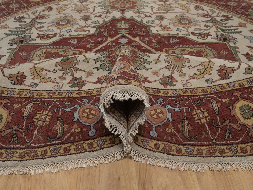 7'11" x 7'11" New Hand Knotted Ivory Wool Round Oriental Rug - MOA10292805