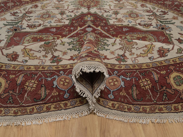 7'11" x 7'11" New Hand Knotted Ivory Wool Round Oriental Rug - MOA10292805