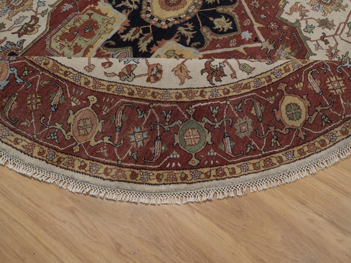 7'11" x 7'11" New Hand Knotted Ivory Wool Round Oriental Rug - MOA10292805