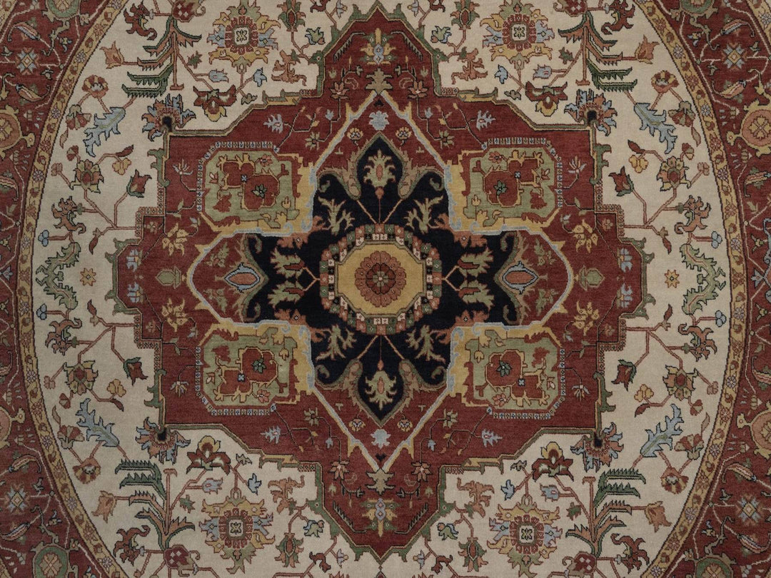 7'11" x 7'11" New Hand Knotted Ivory Wool Round Oriental Rug - MOA10292805