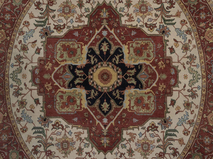 7'11" x 7'11" New Hand Knotted Ivory Wool Round Oriental Rug - MOA10292805