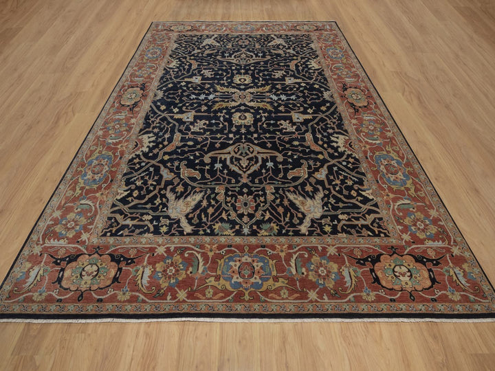 8'10" x 12'1" New Hand Knotted Blue Wool Rectangle Oriental Rug - MOA10292806