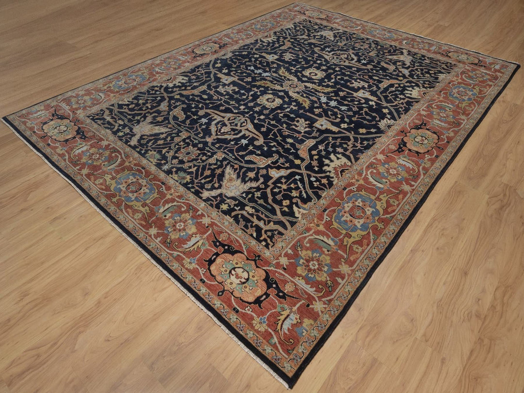 8'10" x 12'1" New Hand Knotted Blue Wool Rectangle Oriental Rug - MOA10292806