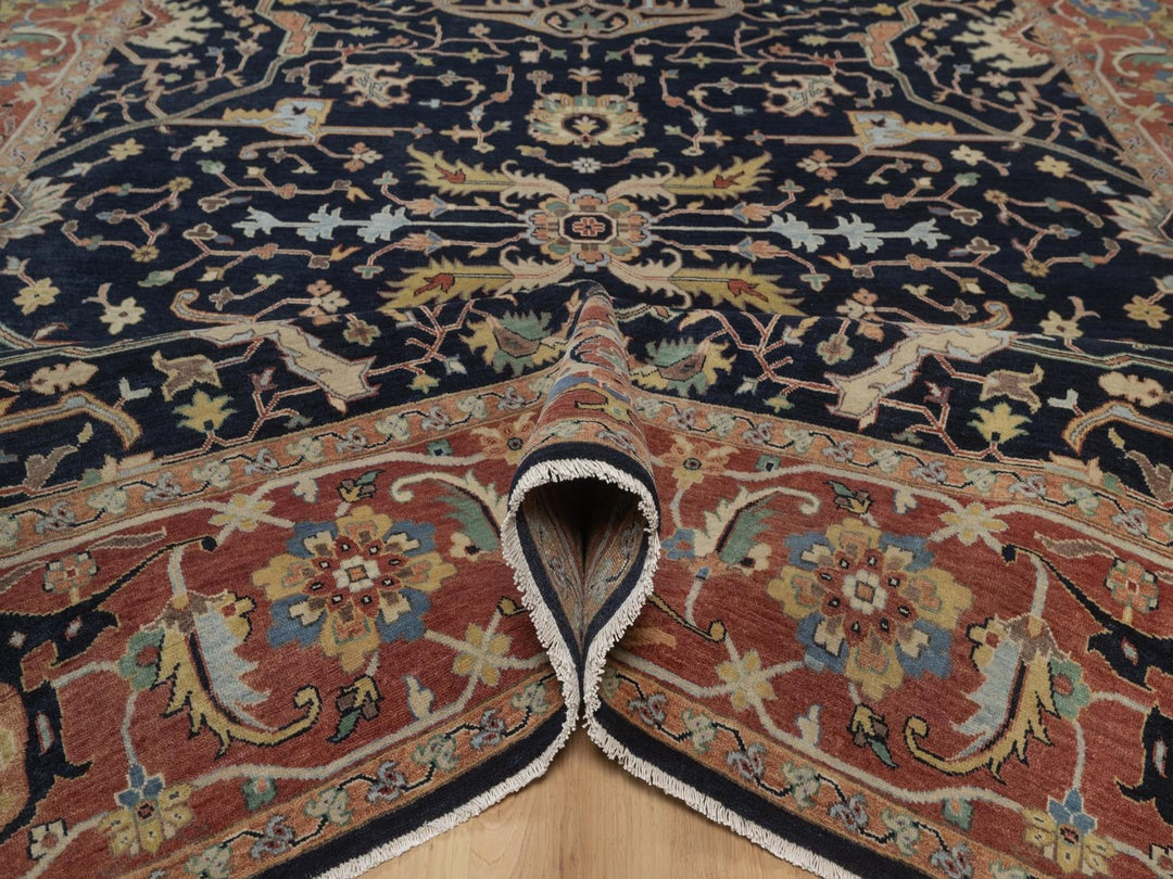 8'10" x 12'1" New Hand Knotted Blue Wool Rectangle Oriental Rug - MOA10292806