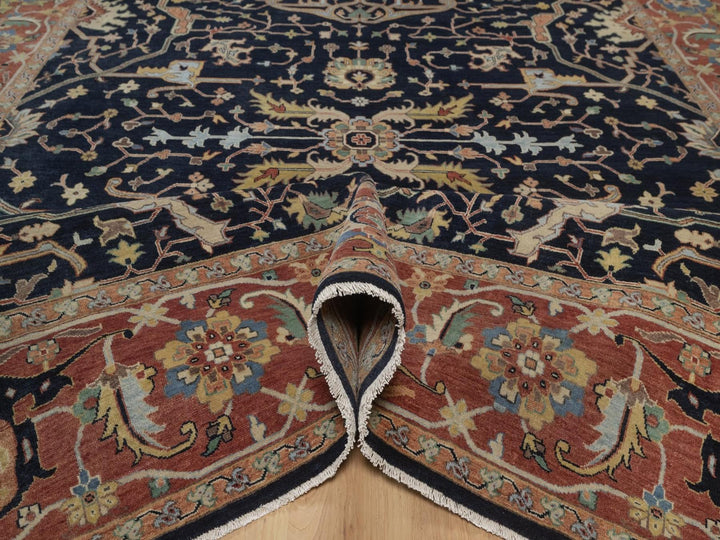 8'10" x 12'1" New Hand Knotted Blue Wool Rectangle Oriental Rug - MOA10292806