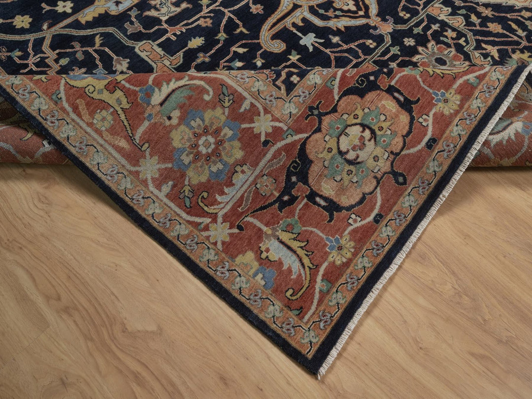 8'10" x 12'1" New Hand Knotted Blue Wool Rectangle Oriental Rug - MOA10292806