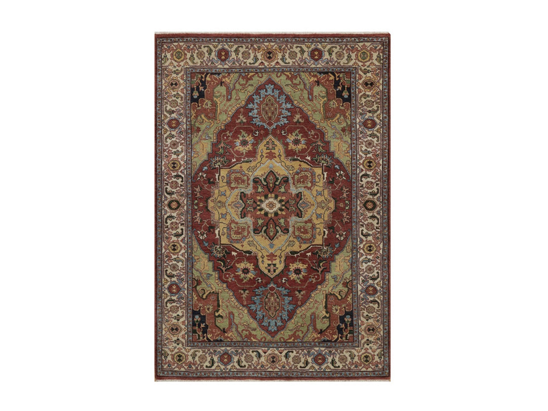 4'1" x 5'11" New Hand Knotted Red Wool Rectangle Oriental Rug - MOA10292809