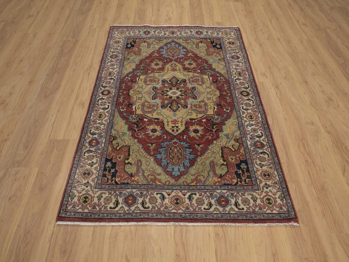 4'1" x 5'11" New Hand Knotted Red Wool Rectangle Oriental Rug - MOA10292809