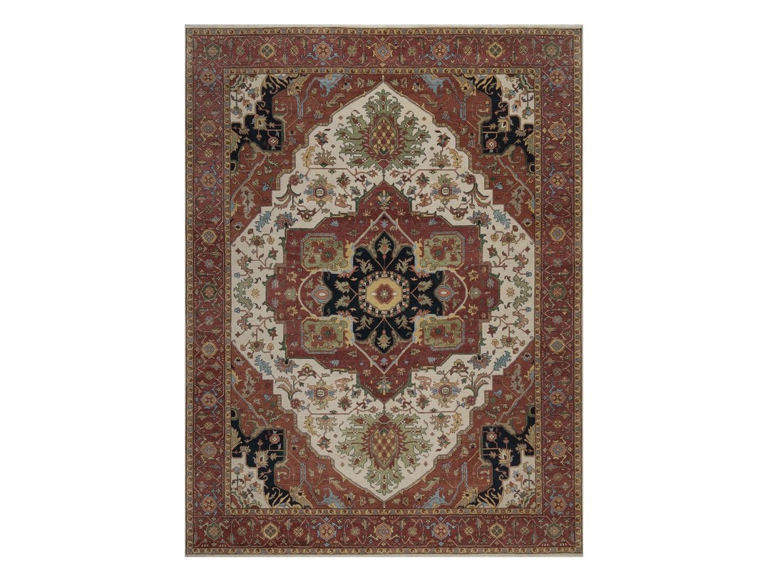9'1" x 12'0" New Hand Knotted Ivory Wool Rectangle Oriental Rug - MOA10292813