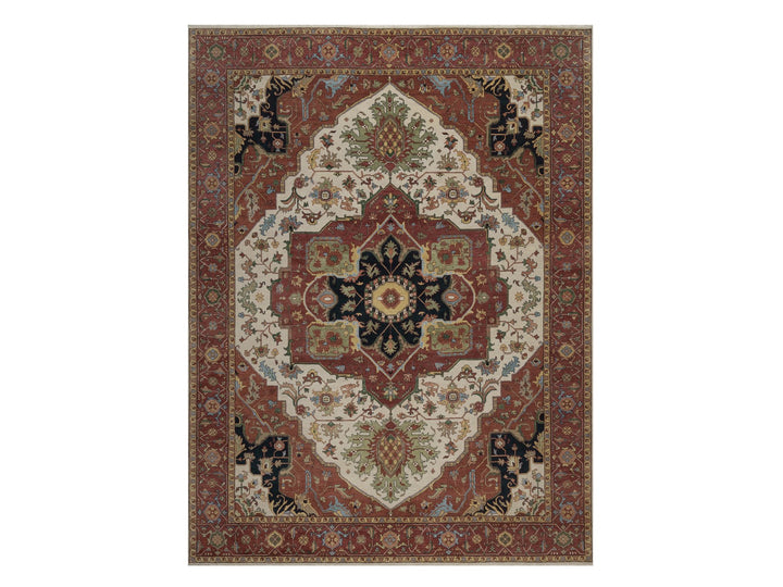 9'1" x 12'0" New Hand Knotted Ivory Wool Rectangle Oriental Rug - MOA10292813