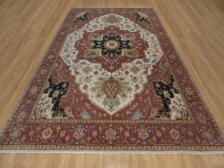 9'1" x 12'0" New Hand Knotted Ivory Wool Rectangle Oriental Rug - MOA10292813