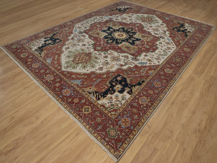 9'1" x 12'0" New Hand Knotted Ivory Wool Rectangle Oriental Rug - MOA10292813