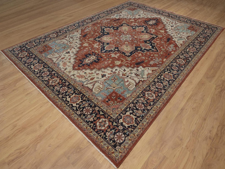 8'8" x 11'11" New Hand Knotted Red Wool Rectangle Oriental Rug - MOA10292814