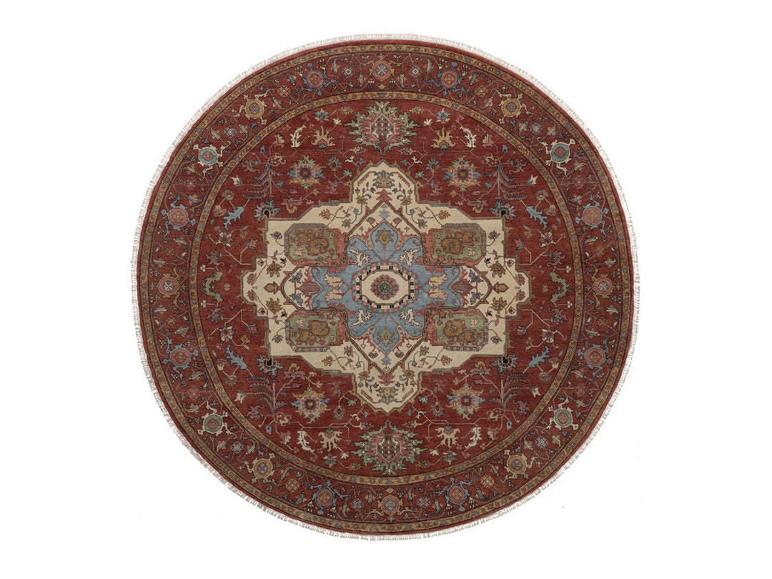 8'0" x 8'0" New Hand Knotted Red Wool Round Oriental Rug - MOA10292815
