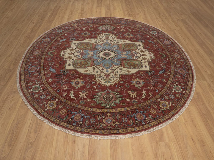 8'0" x 8'0" New Hand Knotted Red Wool Round Oriental Rug - MOA10292815