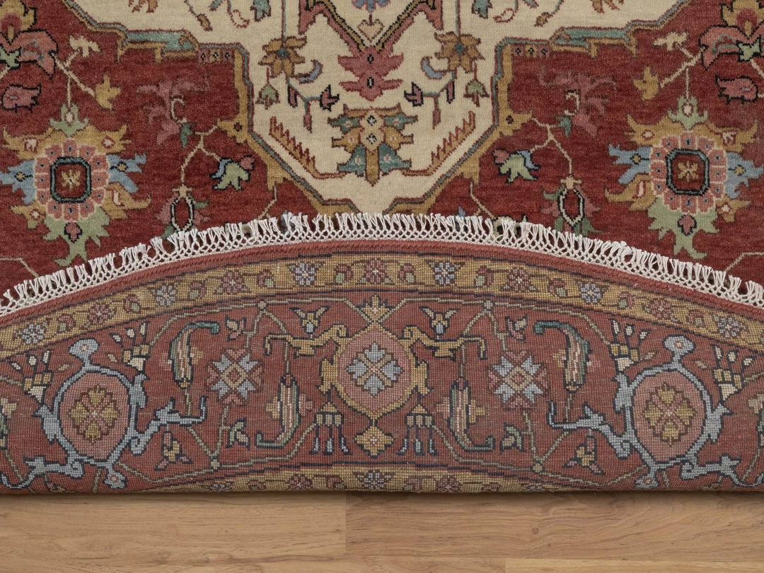 8'0" x 8'0" New Hand Knotted Red Wool Round Oriental Rug - MOA10292815