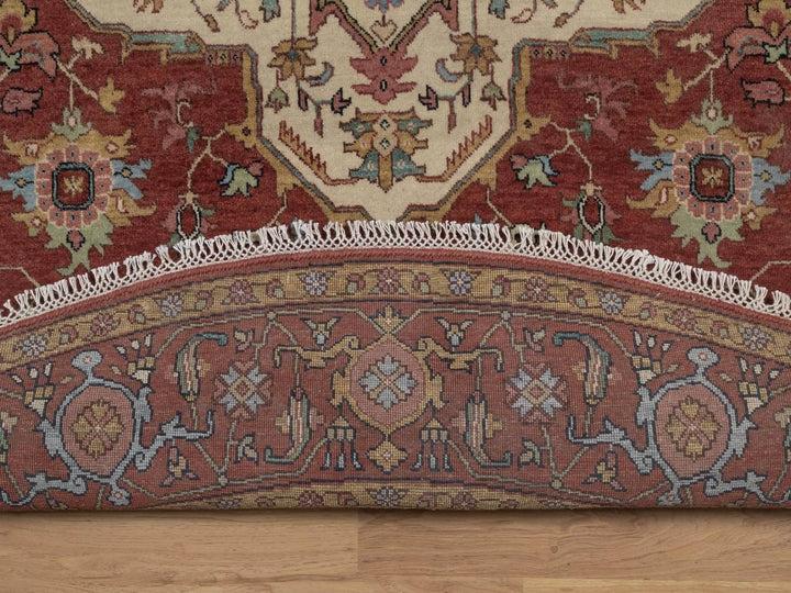 8'0" x 8'0" New Hand Knotted Red Wool Round Oriental Rug - MOA10292815
