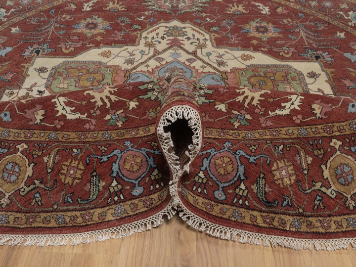 8'0" x 8'0" New Hand Knotted Red Wool Round Oriental Rug - MOA10292815