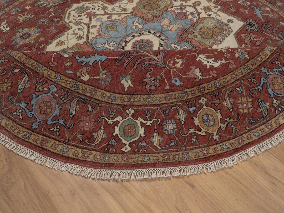 8'0" x 8'0" New Hand Knotted Red Wool Round Oriental Rug - MOA10292815