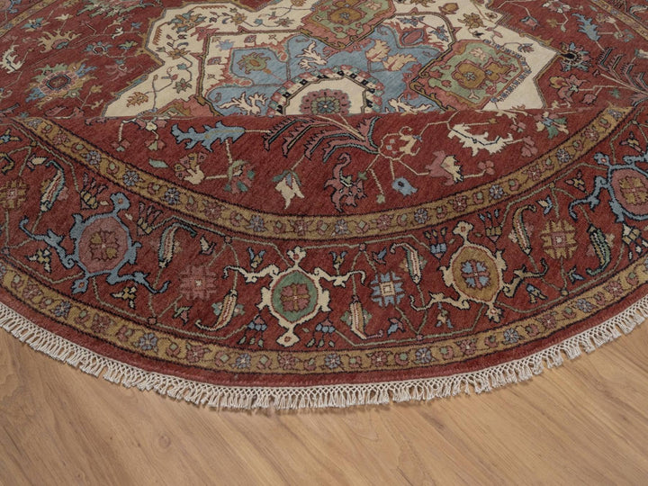 8'0" x 8'0" New Hand Knotted Red Wool Round Oriental Rug - MOA10292815