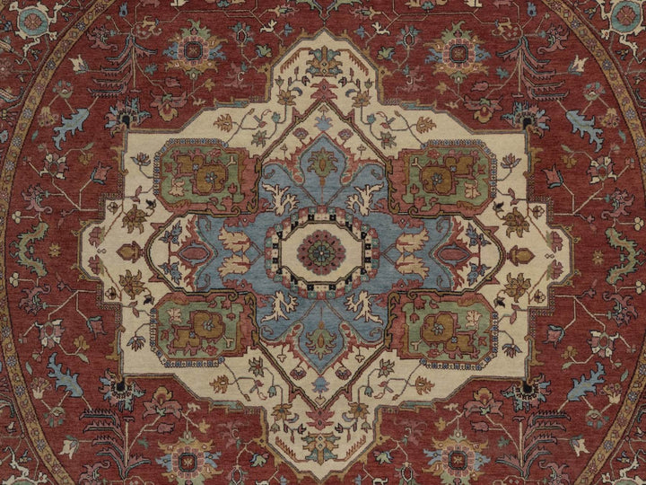 8'0" x 8'0" New Hand Knotted Red Wool Round Oriental Rug - MOA10292815