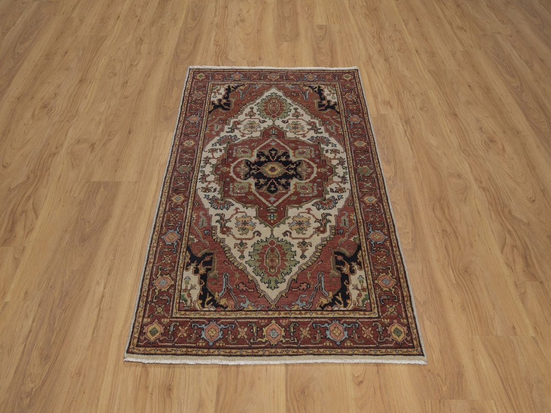3'0" x 5'1" New Hand Knotted Ivory Wool Rectangle Oriental Rug - MOA10292818