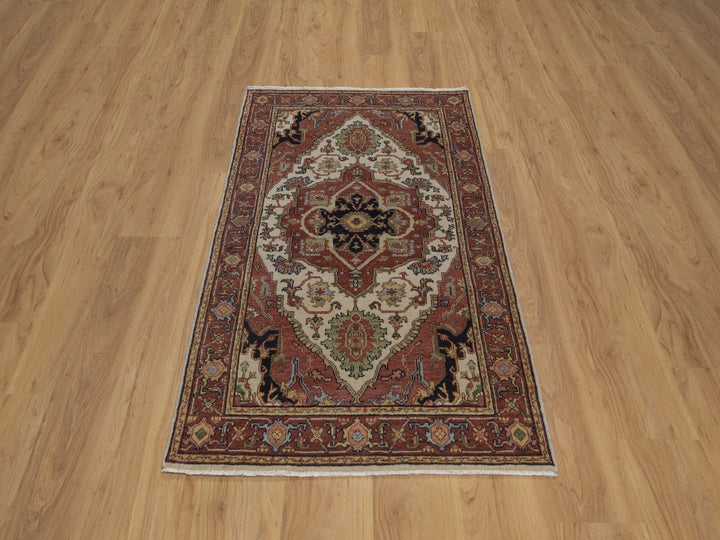 3'0" x 5'1" New Hand Knotted Ivory Wool Rectangle Oriental Rug - MOA10292818