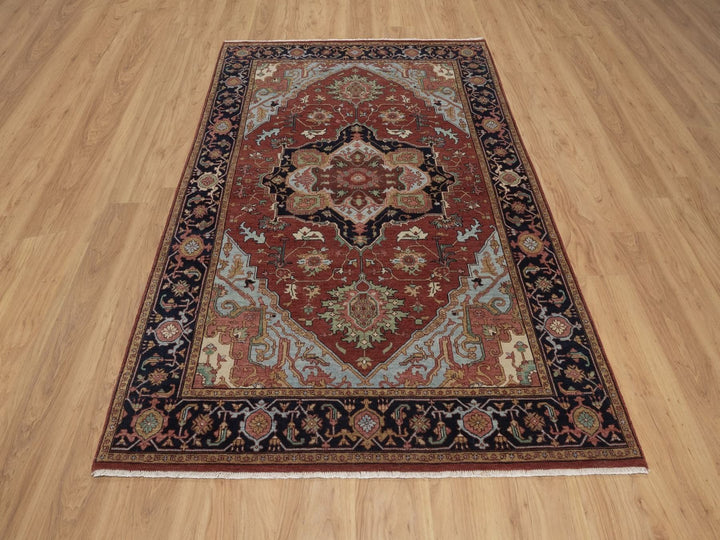 4'11" x 7'3" New Hand Knotted Red Wool Rectangle Oriental Rug - MOA10292819