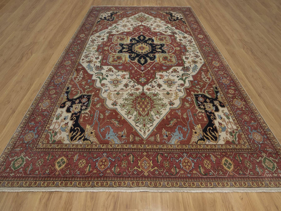 9'10" x 13'10" New Hand Knotted Ivory Wool Rectangle Oriental Rug - MOA10292820