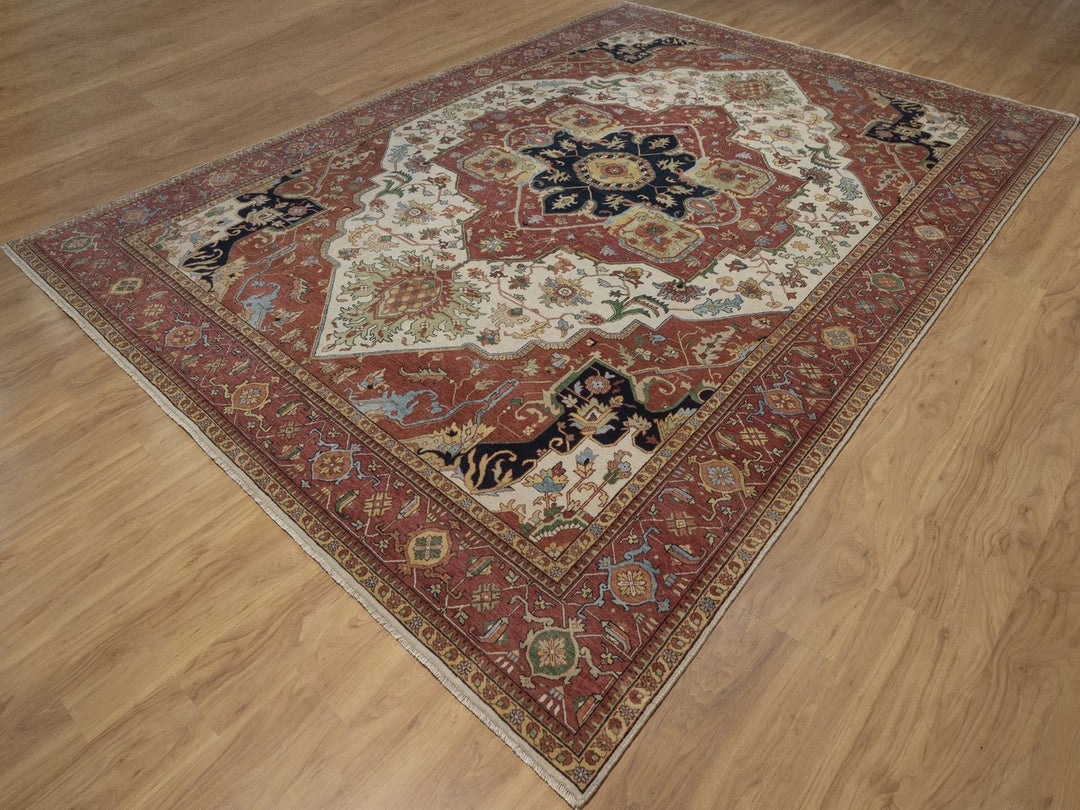 9'10" x 13'10" New Hand Knotted Ivory Wool Rectangle Oriental Rug - MOA10292820